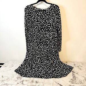 Gaovot Black & White Polka Dot Long Sleeve Tiered Dress XL